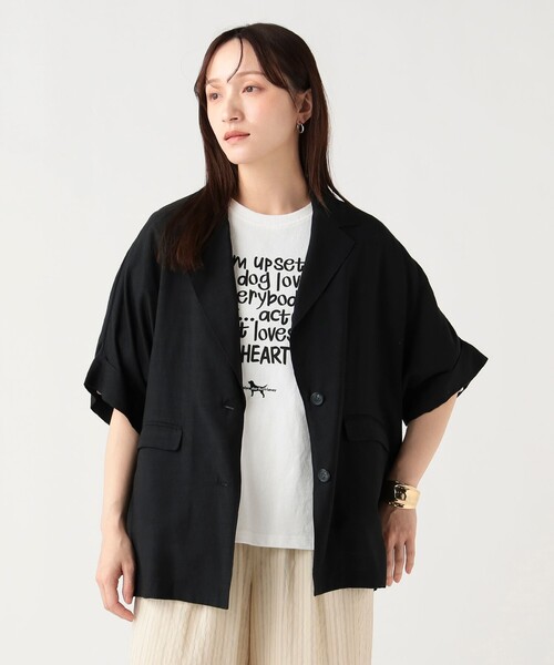 BEAMS HEART（ビームスハート）の「フレンチ 半袖 ジャケット（テーラードジャケット・レディース・ダークブラウン/ベージュ/ブラック・FREE）」の6枚目の写真