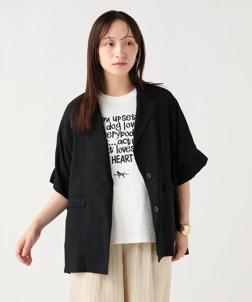 BEAMS HEART（ビームスハート）の「フレンチ 半袖 ジャケット（テーラードジャケット・レディース・ダークブラウン/ベージュ/ブラック・FREE）」の7枚目の写真