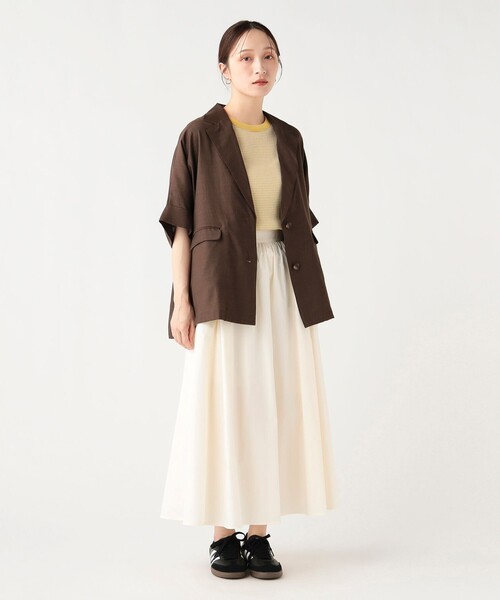 BEAMS HEART（ビームスハート）の「フレンチ 半袖 ジャケット（テーラードジャケット・レディース・ダークブラウン/ベージュ/ブラック・FREE）」の10枚目の写真