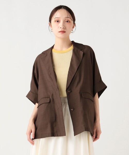 BEAMS HEART（ビームスハート）の「フレンチ 半袖 ジャケット（テーラードジャケット・レディース・ダークブラウン/ベージュ/ブラック・FREE）」の11枚目の写真