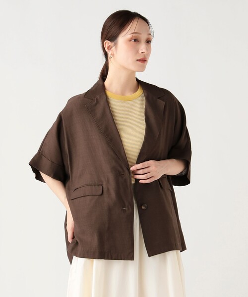BEAMS HEART（ビームスハート）の「フレンチ 半袖 ジャケット（テーラードジャケット・レディース・ダークブラウン/ベージュ/ブラック・FREE）」の12枚目の写真