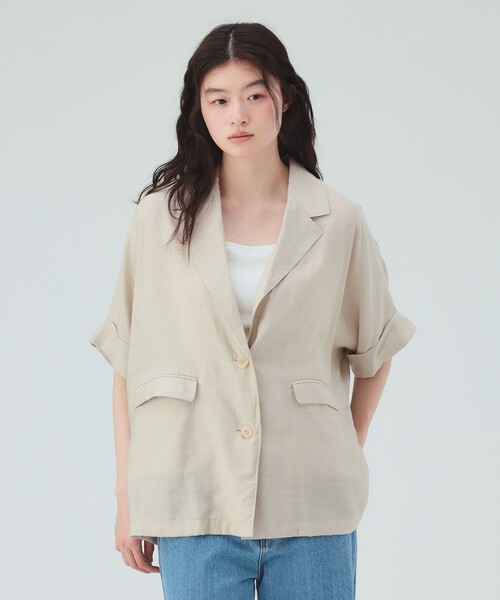 BEAMS HEART(ビームスハート)の「【夏も涼しい麻レーヨン】フレンチ 半袖 ジャケット(テーラードジャケット・レディース・ダークブラウン/ベージュ/ブラック・FREE)」の4枚目の写真