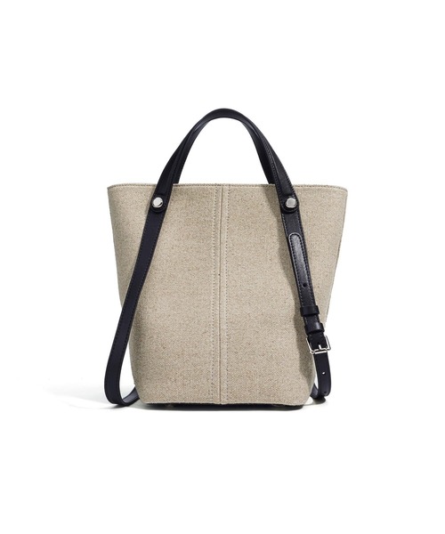 STYLE DELI(スタイルデリ)の「【DELI by】縦ラインキャンバス×リアルレザーバケットトート(トートバッグ・レディース・ブラック/ブラウン・FREE)」の1枚目の写真