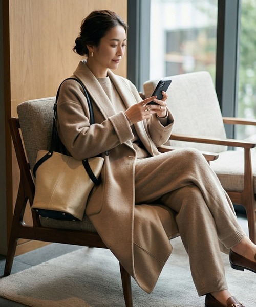 STYLE DELI(スタイルデリ)の「【DELI by】縦ラインキャンバス×リアルレザーバケットトート(トートバッグ・レディース・ブラック/ブラウン・FREE)」の6枚目の写真