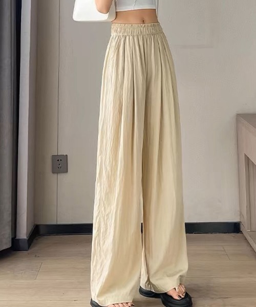 SallyLunn(サリーラン)の「ギャザーウエストワイドパンツ(その他パンツ・レディース・ベージュ/ブラック・LARGE/MEDIUM)」の1枚目の写真