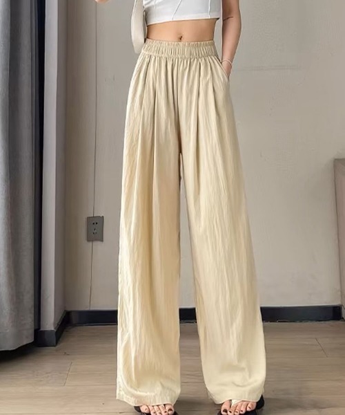 SallyLunn(サリーラン)の「ギャザーウエストワイドパンツ(その他パンツ・レディース・ベージュ/ブラック・LARGE/MEDIUM)」の7枚目の写真