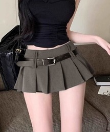 超ミニスカートベルト付きプリーツスカート