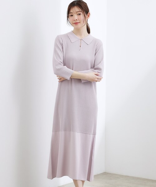 grove(グローブ)の「高評価!【洗える】大人の上品ポロニットワンピース(ワンピース・レディース・ネイビー/パープル/ブラック系4・01/02/03)」の1枚目の写真