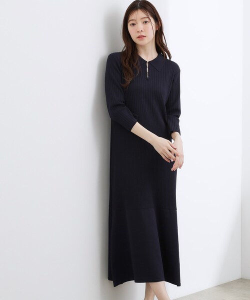 grove(グローブ)の「高評価!【洗える】大人の上品ポロニットワンピース(ワンピース・レディース・ネイビー/パープル/ブラック系4・01/02/03)」の3枚目の写真