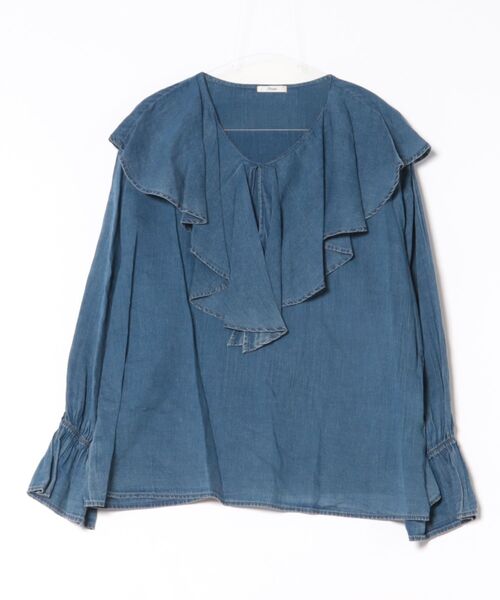 Jines（ジネス）の「デニムラッフルブラウス（シャツ/ブラウス・レディース・インディゴブルー/ライトブルー・38）」の2枚目の写真