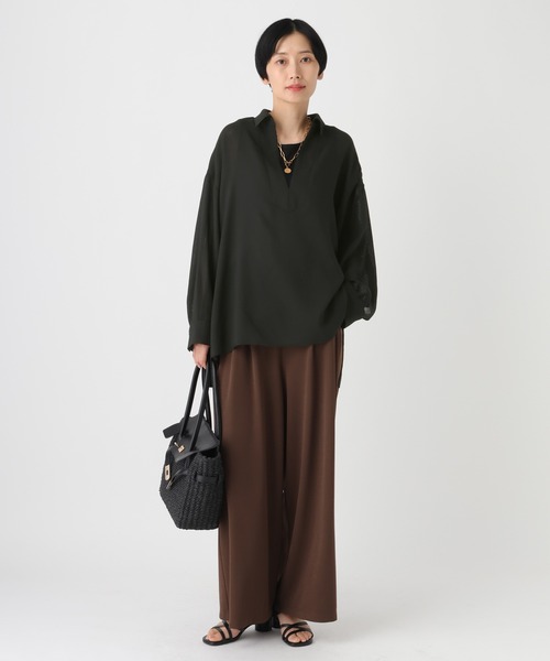 Elura(エルーラ)の「メッシュスキッパーブラウス/636881(シャツ/ブラウス・レディース・ブラック/グレイッシュベージュ・FREE)」の6枚目の写真