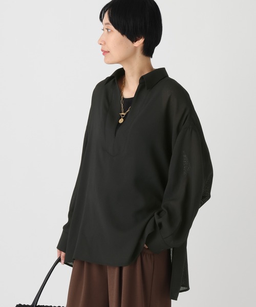 Elura(エルーラ)の「メッシュスキッパーブラウス/636881(シャツ/ブラウス・レディース・ブラック/グレイッシュベージュ・FREE)」の3枚目の写真