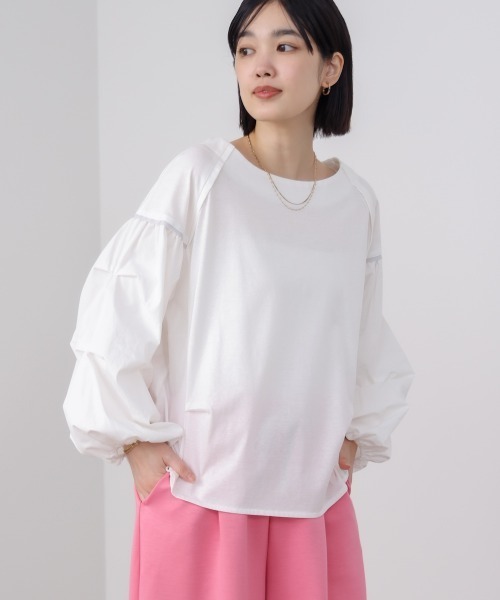 Bou Jeloud(ブージュルード)の「Wシルケット異素材タックスリーブプルオーバー(Tシャツ/カットソー・レディース・オフホワイト/ブラック・FREE)」の20枚目の写真