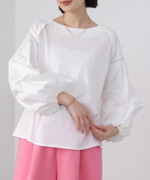 Bou Jeloud(ブージュルード)の「Wシルケット異素材タックスリーブプルオーバー(Tシャツ/カットソー・レディース・オフホワイト/ブラック・FREE)」の14枚目の写真