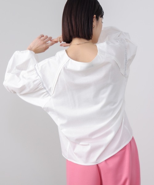 Bou Jeloud(ブージュルード)の「Wシルケット異素材タックスリーブプルオーバー(Tシャツ/カットソー・レディース・オフホワイト/ブラック・FREE)」の17枚目の写真