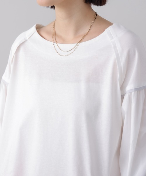 Bou Jeloud(ブージュルード)の「Wシルケット異素材タックスリーブプルオーバー(Tシャツ/カットソー・レディース・オフホワイト/ブラック・FREE)」の19枚目の写真