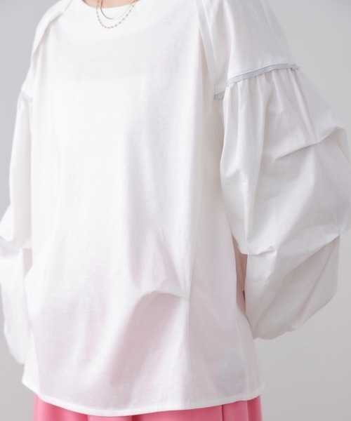 Bou Jeloud(ブージュルード)の「Wシルケット異素材タックスリーブプルオーバー(Tシャツ/カットソー・レディース・オフホワイト/ブラック・FREE)」の10枚目の写真