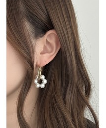 【cocolani】[金属アレルギー対応]  パール　フラワーモチーフ　フープ　ピアス(MA)