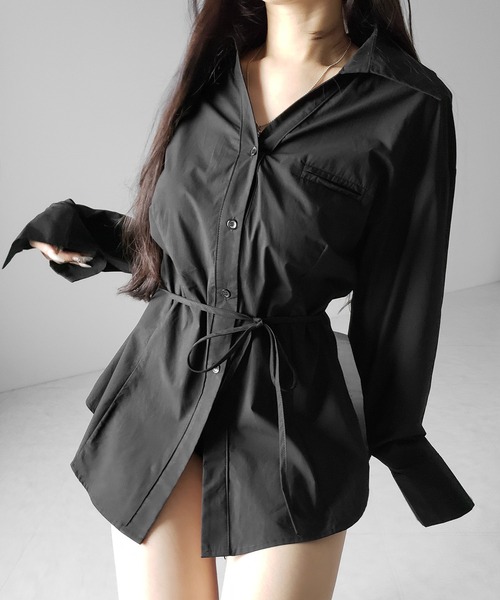 me+em select(ミームセレクト)の「【 3color 】ストラップウエストリボンレディフレアシャツ / strap waist ribbon lady flare shirts(シャツ/ブラウス・レディース・ブラック/ホワイト/ピンク・FREE)」の22枚目の写真