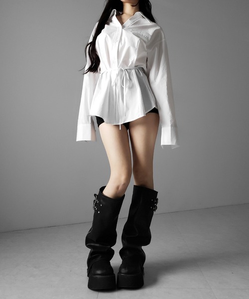 me+em select(ミームセレクト)の「【 3color 】ストラップウエストリボンレディフレアシャツ / strap waist ribbon lady flare shirts(シャツ/ブラウス・レディース・ブラック/ホワイト/ピンク・FREE)」の17枚目の写真
