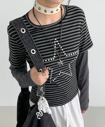 スターレイヤード風ボーダートップス/Tシャツ