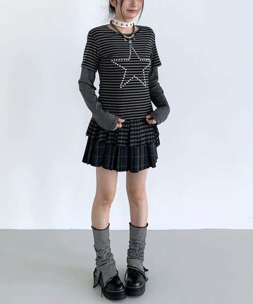Alvia(アルビア)の「スターレイヤード風ボーダートップス/Tシャツ(Tシャツ/カットソー・レディース・グレー・M)」の10枚目の写真