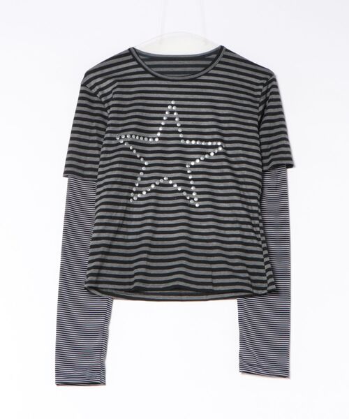Alvia(アルビア)の「スターレイヤード風ボーダートップス/Tシャツ(Tシャツ/カットソー・レディース・グレー・M)」の11枚目の写真