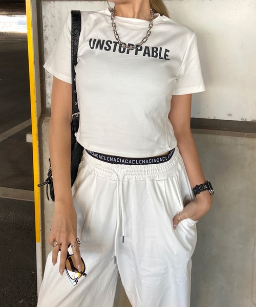 セール】ロゴTシャツウエストロゴワイドパンツセットアップ