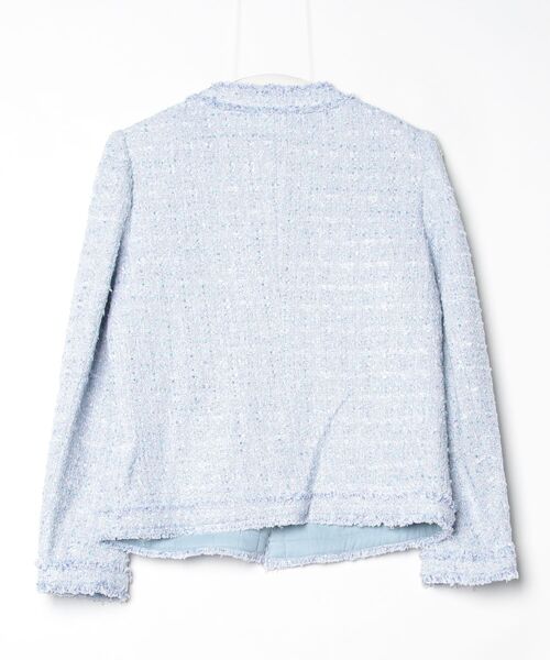 Lana821(ラナハニー)の「ペールトーン ツイードコート(ノーカラージャケット・レディース・ブルー・S/M/L)」の2枚目の写真