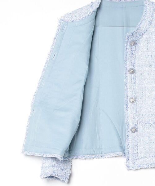 Lana821(ラナハニー)の「ペールトーン ツイードコート(ノーカラージャケット・レディース・ブルー・S/M/L)」の3枚目の写真