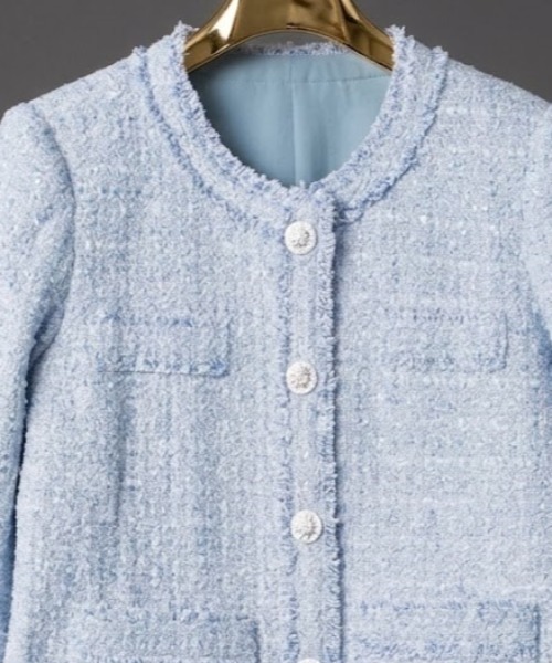 Lana821(ラナハニー)の「ペールトーン ツイードコート(ノーカラージャケット・レディース・ブルー・S/M/L)」の6枚目の写真