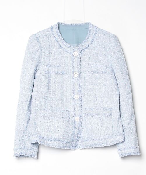 Lana821(ラナハニー)の「ペールトーン ツイードコート(ノーカラージャケット・レディース・ブルー・S/M/L)」の8枚目の写真
