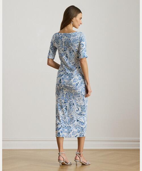 LAUREN RALPH LAUREN（ローレン ラルフ ローレン）の「ペイズリー コットン ボートネック ミディ ドレス（ワンピース・レディース・ホワイト・XS/S/M/XL/XXS/L）」の4枚目の写真
