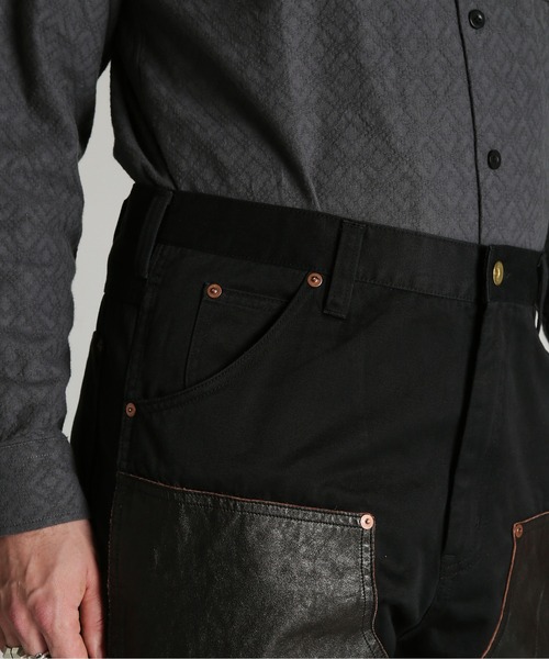 Schott(ショット)の「Schott/ショット/LEATHER COMB. DOUBLE KNEE PANTS/レザーコンビ ダブルニーパンツ(その他パンツ・メンズ・ブラック/ダークブラウン・30/36/34/32)」の8枚目の写真