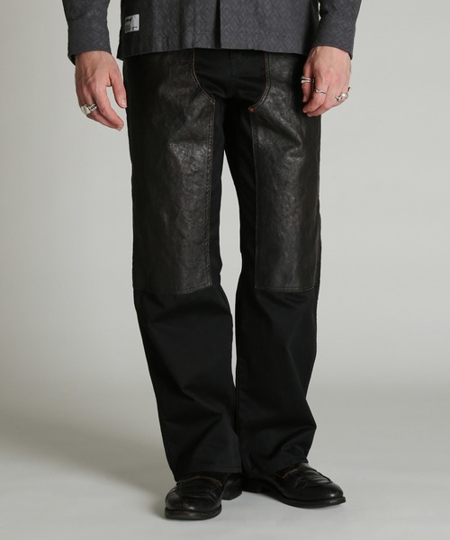 Schott(ショット)の「Schott/ショット/LEATHER COMB. DOUBLE KNEE PANTS/レザーコンビ ダブルニーパンツ(その他パンツ・メンズ・ブラック/ダークブラウン・30/36/34/32)」の4枚目の写真