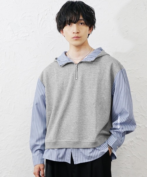 MinoriTY(マイノリティ)の「【MinoriTY】シャツドッキングパーカー メンズ 春服 夏服 ユニセックス(パーカー・メンズ・グレー・M/L)」の1枚目の写真