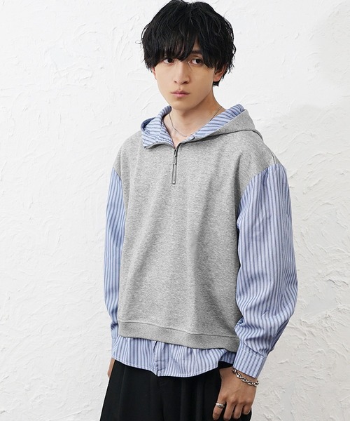 MinoriTY(マイノリティ)の「【MinoriTY】シャツドッキングパーカー メンズ 春服 夏服 ユニセックス(パーカー・メンズ・グレー・M/L)」の2枚目の写真