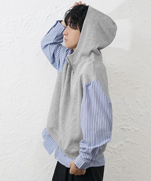 MinoriTY(マイノリティ)の「【MinoriTY】シャツドッキングパーカー メンズ 春服 夏服 ユニセックス(パーカー・メンズ・グレー・M/L)」の4枚目の写真