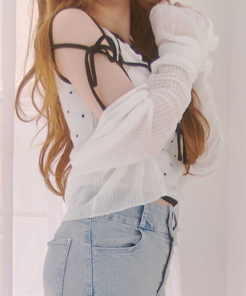 Belle Charme(ベルシャルム)の「【Belle Charme】Sheer Light Cardigan(カーディガン/ボレロ・レディース・ブラック/オフホワイト/ベージュ・FREE)」の5枚目の写真