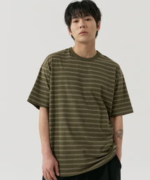 GNOK（グノック）の「トリプルストライプ半袖Tシャツ[カーキ]（Tシャツ/カットソー）」
