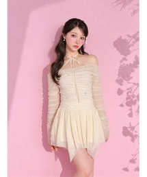 セール】Lace trim rib mini onepiece（ワンピース）｜M me eme