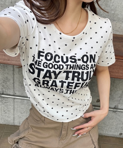 ROGER AND RAW（ロジャーアンドロウ）の「スタープリント ロゴチビT（Tシャツ/カットソー・レディース・ホワイト/ブラック/グレー・FREE）」の2枚目の写真