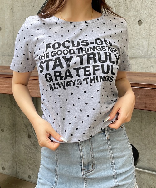 ROGER AND RAW（ロジャーアンドロウ）の「スタープリント ロゴチビT（Tシャツ/カットソー・レディース・ホワイト/ブラック/グレー・FREE）」の19枚目の写真