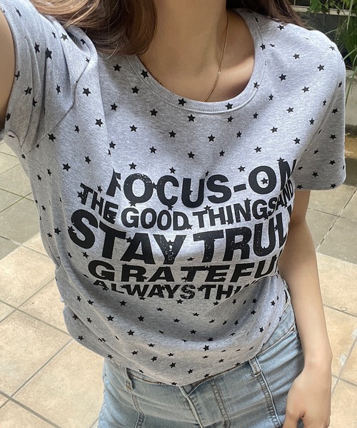 ROGER AND RAW（ロジャーアンドロウ）の「スタープリント ロゴチビT（Tシャツ/カットソー・レディース・ホワイト/ブラック/グレー・FREE）」の13枚目の写真
