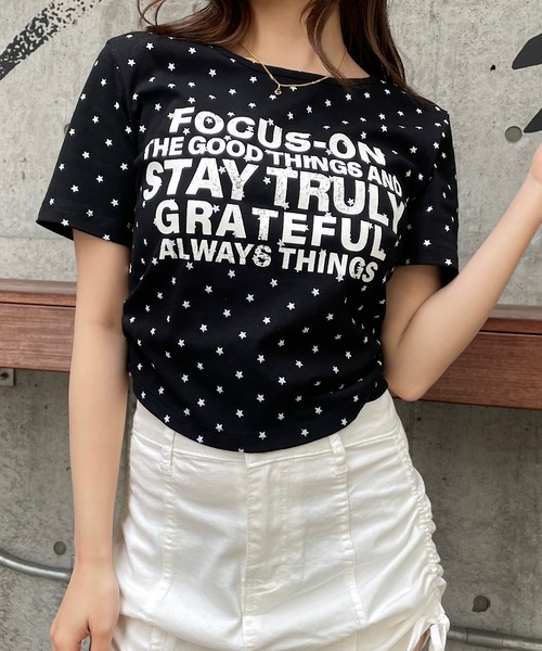 ROGER AND RAW（ロジャーアンドロウ）の「スタープリント ロゴチビT（Tシャツ/カットソー・レディース・ホワイト/ブラック/グレー・FREE）」の11枚目の写真