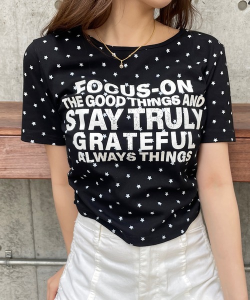 ROGER AND RAW（ロジャーアンドロウ）の「スタープリント ロゴチビT（Tシャツ/カットソー・レディース・ホワイト/ブラック/グレー・FREE）」の6枚目の写真