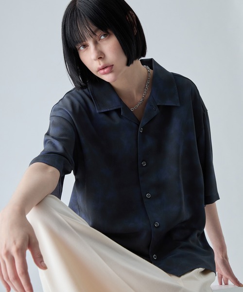 VELNUS(ベルナス)の「【VELNUS】〈Easy-Care, UV-Protective & Quick-Dry〉 Abstract Art Drape Open-Collar Short-Sleeve Shirt/《イージーケア・UVカット・速乾》ニュアンスアートドレープオープンカラー半袖シャツ(シャツ/ブラウス・メンズ・ホワイト/ブラック・S/M/L)」の11枚目の写真
