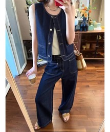 ノースリーブトップスパンツデニムセットアップ