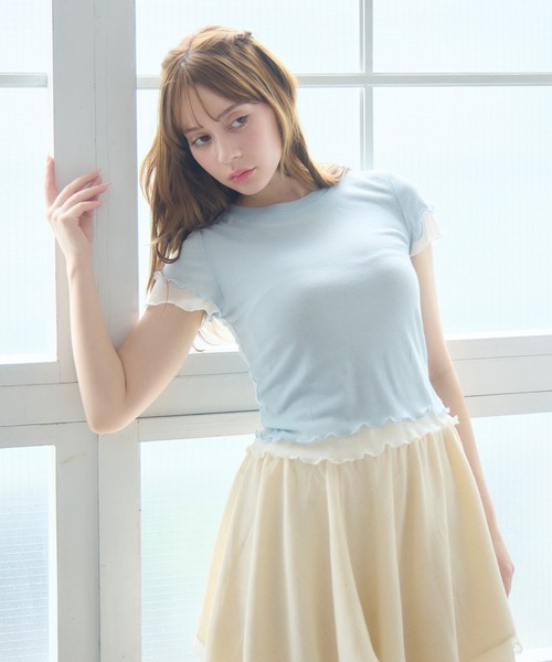 Siel(シエル)の「レイヤードヘムカットソー(Tシャツ/カットソー・レディース・ホワイト/ブルー/ブラック系その他2/グレー/ホワイト系その他2・FREE)」の1枚目の写真