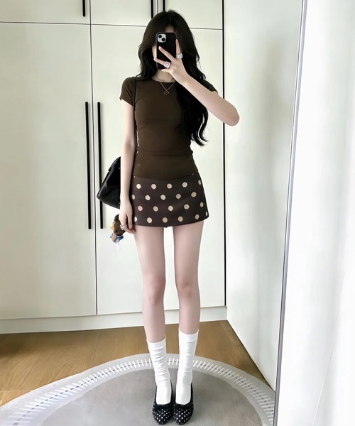 Ressaca(レサーカ)の「インナーパンツ付きドット柄ミニスカート(スカート・レディース・ブラウン/ホワイト・M)」の14枚目の写真